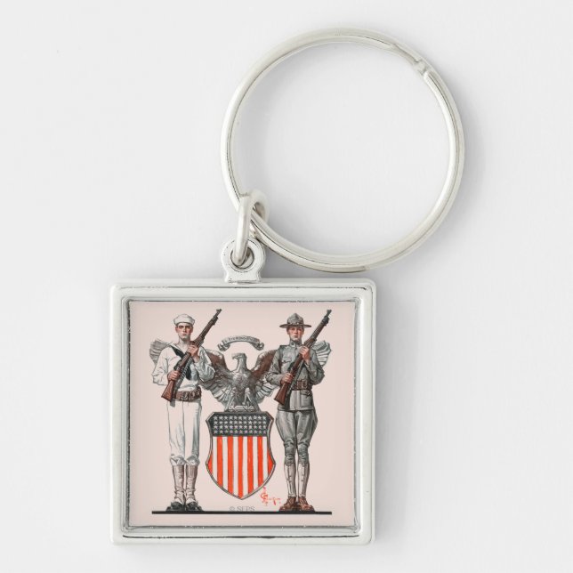 Porte-clés Soldat, marin et bouclier des États-Unis (Devant)