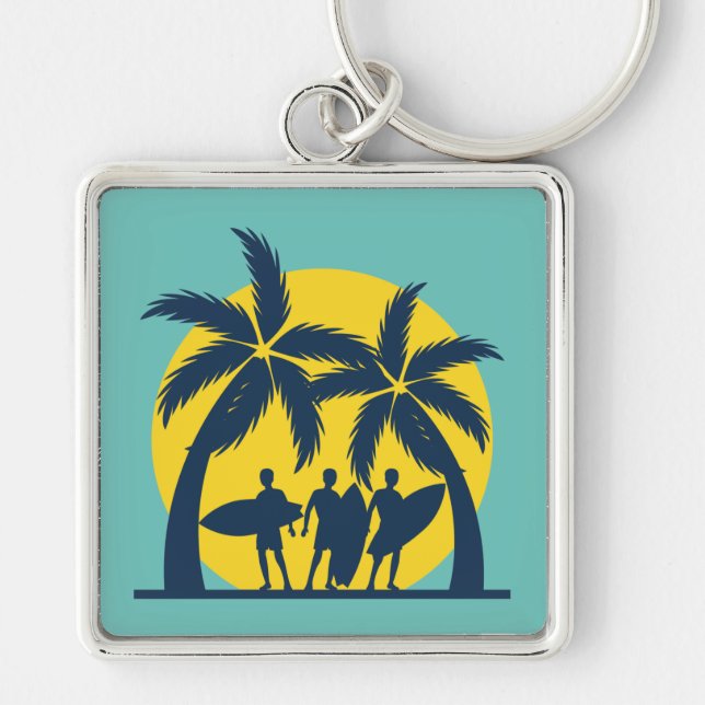 Porte-clés Soleil surf et palmiers surf cool (Devant)
