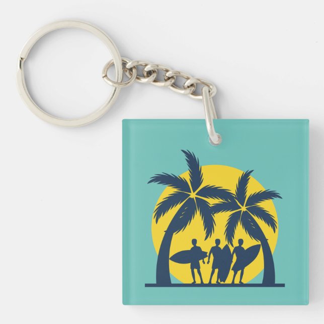 Porte-clés Soleil surf et palmiers surf cool (Devant)