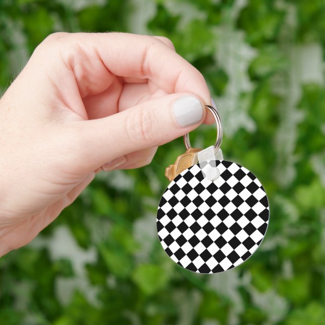 Porte-clés Solid Black and White Chevron Pattern Round (main)