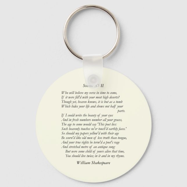 Porte-clés Sonnet # 17 par William Shakespeare (Recto)