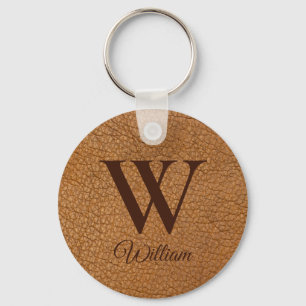 Porte-clés Sophisticated Brown Textured Leather Monogram