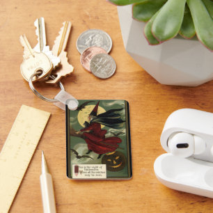 Porte-clés Sorcière de Halloween vintage chevauchant un balai