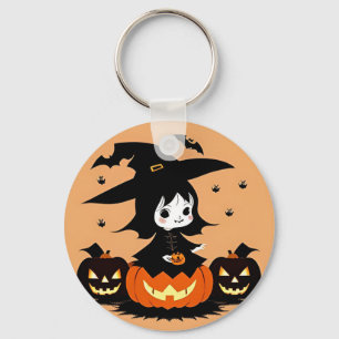 Porte-clés Sorcière d'Halloween avec citrouilles