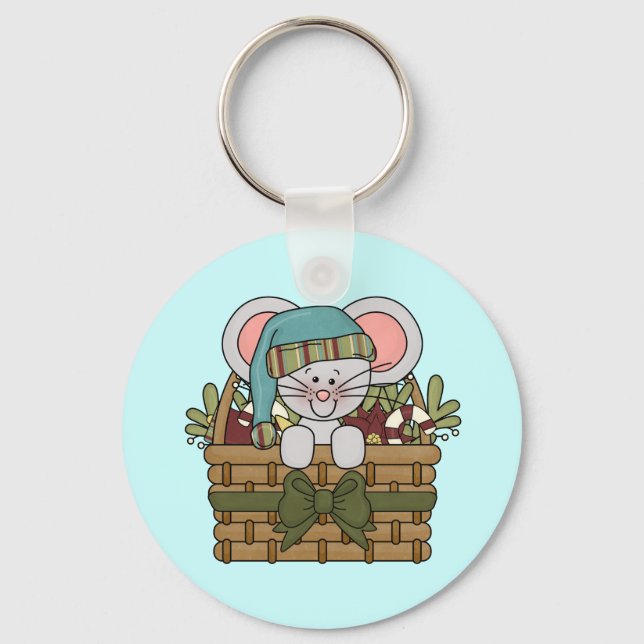 Porte-clés Souris de Noël dans le panier (Recto)
