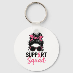 Porte-clés Soutien Squad Messy Bun Pink Warrior Cancer du sei