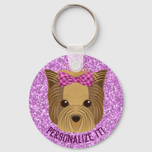 Porte-clés Sparkle Yorkie Yorkshire Terrier Chien chiot Parti (Recto)