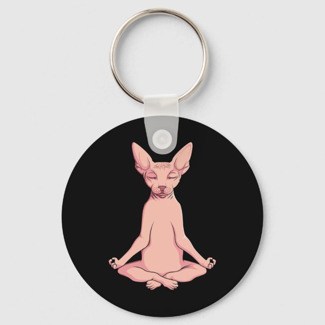 Porte-clés Sphynx Chat Yoga Médaille Éleveur Hairless Animaux (Recto)