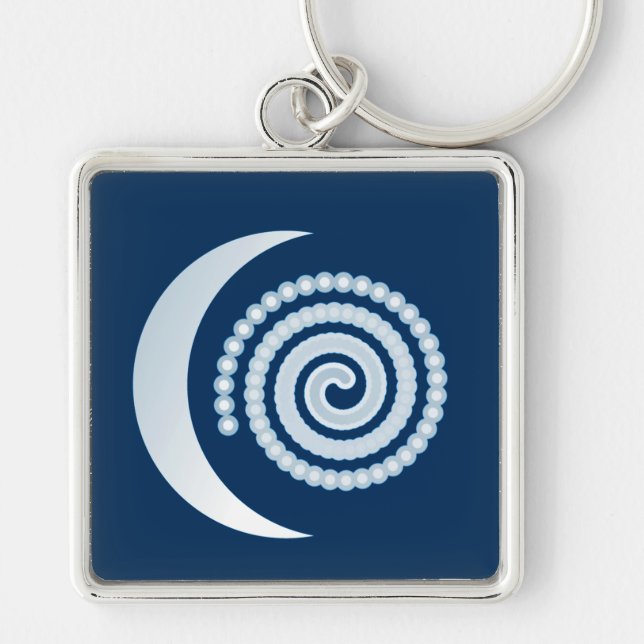 Porte-clés Spirale de lune d'argent sur bleu foncé (Devant)