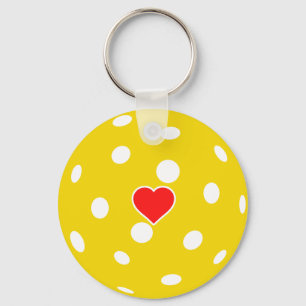 Porte-clés Sport J'aime Pickleball boule jaune avec coeur