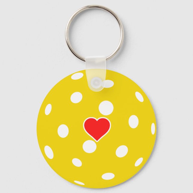 Porte-clés Sport J'aime Pickleball boule jaune avec coeur (Recto)