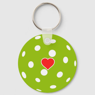 Porte-clés Sport Pickleball boule verte avec coeur