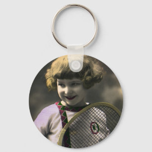 Porte-clés Sports vintages, Bonne Fille tenant une raquette d
