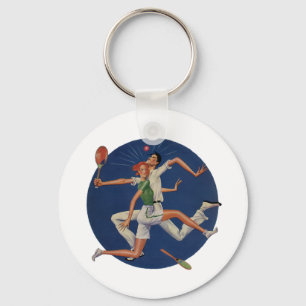 Porte-clés Sports vintages, joueurs de tennis s'écrasent avec