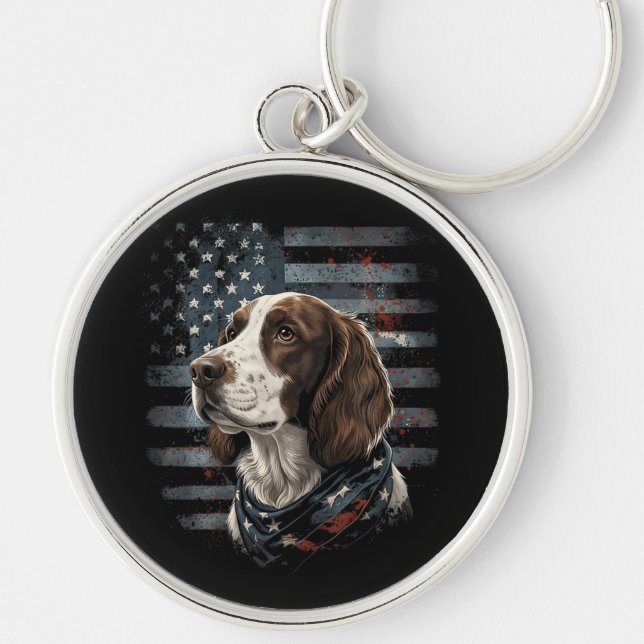 Porte-clés Springer Spaniel Chien Drapeau Américain (Devant)