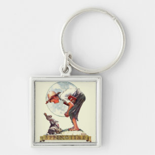 Porte-clés Springtime, garçon 1935 avec le lapin