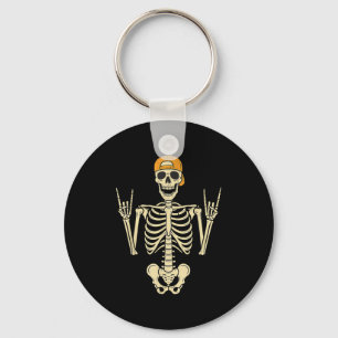 Porte-clés Squelette de rockeur skater en casquette Halloween