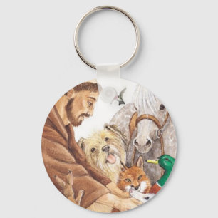 Porte-clés St Francis et animaux, casquette, goupille, porte