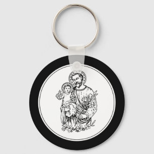 Porte-clés St. Joseph Priez pour Nous Noir,  Blanc, Catholiqu