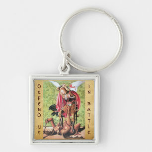 Porte-clés ST. MICHAEL, DRAGON ET JUSTICE, vert rouge brun