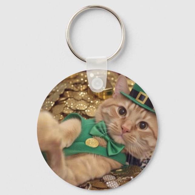 Porte-clés St Patrick's Day Leprechaun Cat Keychain (Recto)