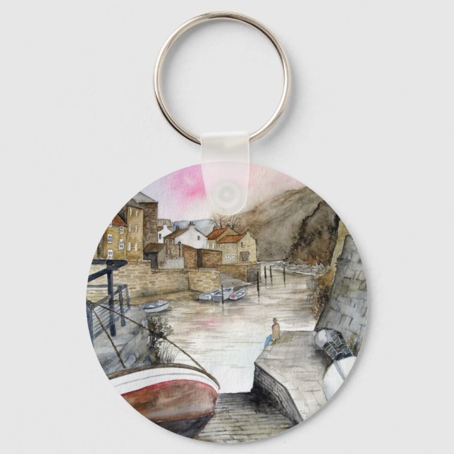 Porte-clés Staithes, North Yorkshire, Angleterre Aquarelle (Recto)