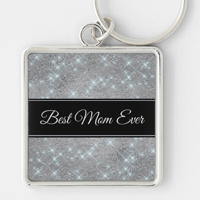 Porte-clés Star scintillante Silver Black Best Maman (Devant)