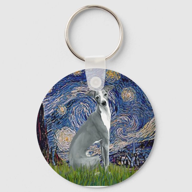 Porte-clés Starry Night-Italien Greyhound 4 (assis) (Recto)