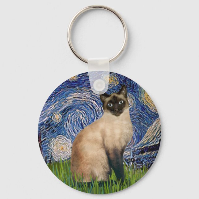 Porte-clés Starry Night - Seal Point chat siamois (Recto)