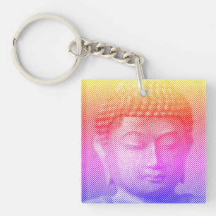 Porte-clés Statue Visage Bouddha Colorée Formée Par Lignes