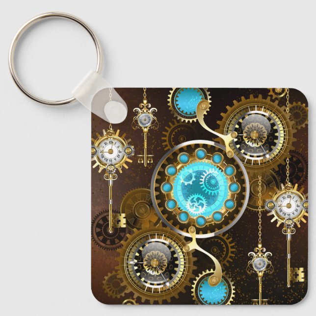 Porte-clés Steampunk Arrière - plan rouillé avec des lentille (Recto)