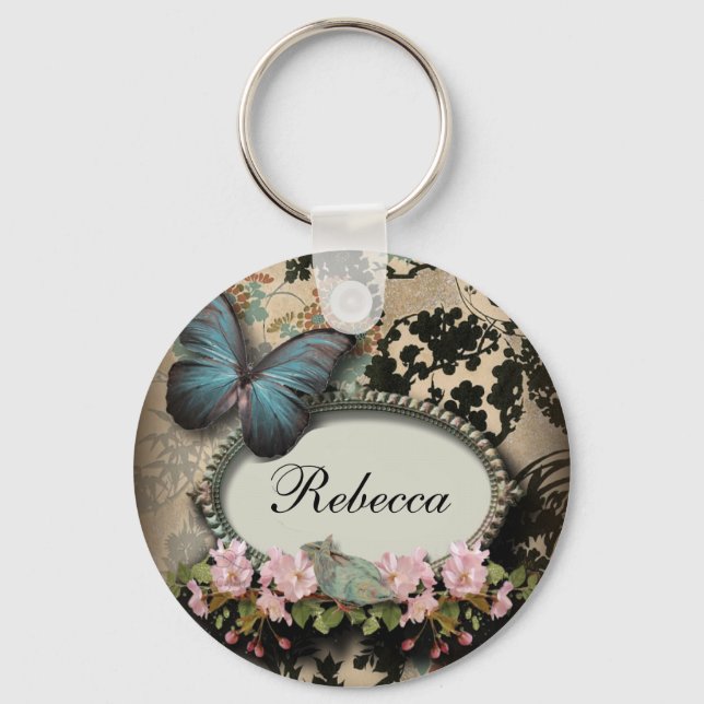 Porte-clés steampunk Ephemera floral Butterfly victorian (Recto)