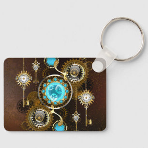 Porte-clés Steampunk Rusty Background with Turquoise Lenses