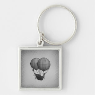 Porte-clés Steampunk Silver Hot Air Balloons with Ship
