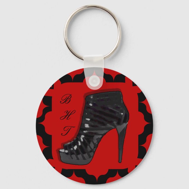 Porte-clés Stiletto noir sur rouge (Recto)