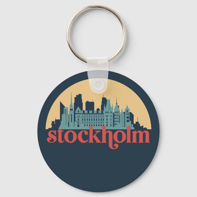 Porte-clés Stockholm Suède City Skyline Retro Cityscape Art (Recto)