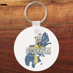 Porte-clés Stockholm Suède Province Carte Souvenir Vintage