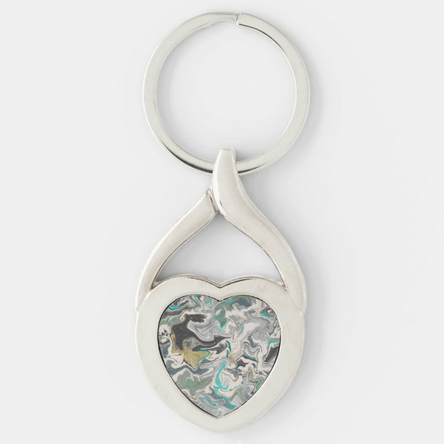 Porte-clés Stone Marbling with Turquoise Veins Heart (Devant)