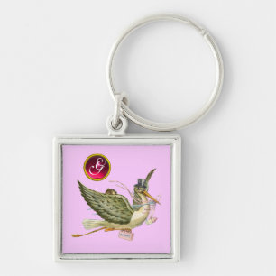 PORTE-CLÉS STORK BABY GIRL SHOWER GEM MONOGRAM