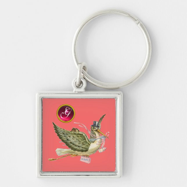 PORTE-CLÉS STORK BÉBÉ FILLE DOUCHE GEM MONOGRAM (Devant)
