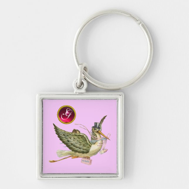 PORTE-CLÉS STORK BÉBÉ FILLE DOUCHE GEM MONOGRAM (Devant)