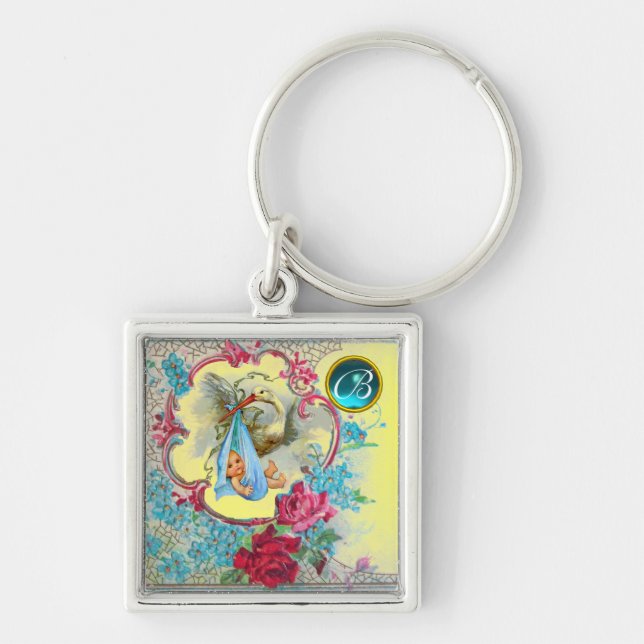 PORTE-CLÉS STORK BÉBÉ GARÇON DOUCHE GEM MONOGRAM (Devant)