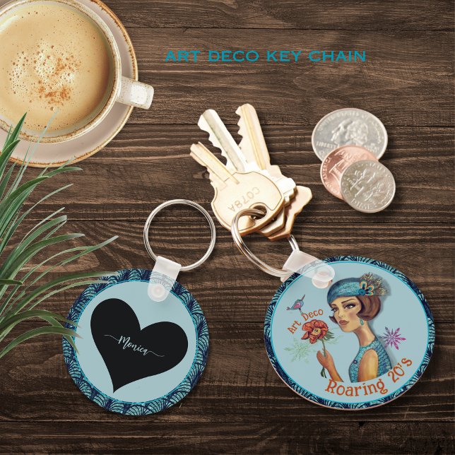 Porte-clés Style Art déco des années 20 en bleu ( Roaring 20's Art Deco Style in Blue Key chain )
