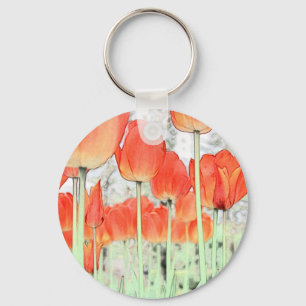 Porte-clés style artistique fleurs de tulipes rouges. jardin