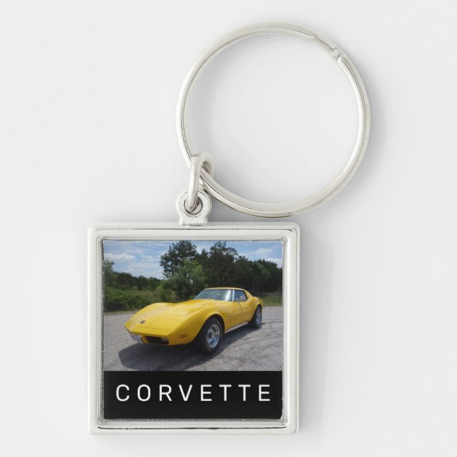 Porte-clés Style classique corvette jaune 1973 (Devant)
