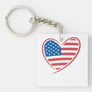 Porte-clés Style Coeur USA Drapeau Design, Patriotique Améric