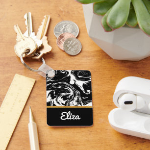Porte-clés style marbre noir et blanc