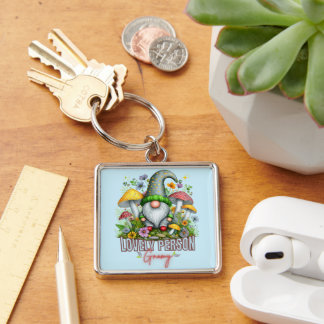 Porte-clés Style vintage Belle Gnome avec Champignons Art