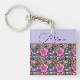 Porte-clés Stylisation de nom de femme avec fleurs de rose ro