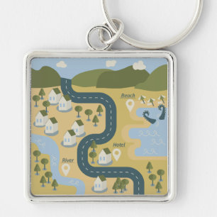 Porte-clés Stylish cartoon landscape vacation travel map